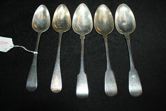 Two pairs of Georgian tablespoons & another Georgian tablespoon, variously crested or initialled